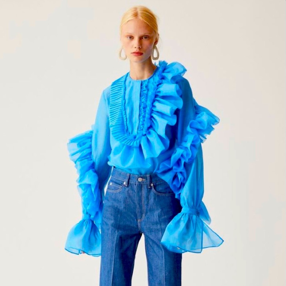 NWT H&M Studio Ruffled Blue Blouse
Sz EUR 44/US L